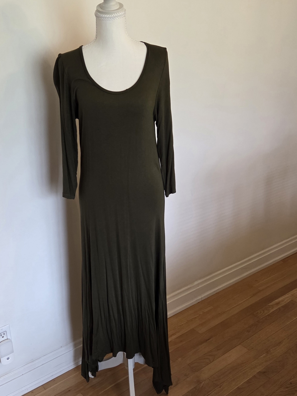 Scoop Neck Olive Maxi Dress